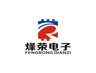 峰榮電子LOGO設(shè)計(jì)，采用芯片的抽象圖形與R字母的創(chuàng)意而成